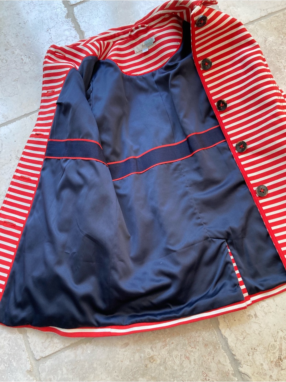 Boden Red and White Striped Pea Coat NWOT - Picture 6 of 8